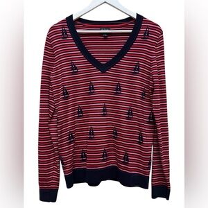 Tommy Hilfiger Women’s Nautical Striped V-Neck Sweater - Red Navy Pink Sz M NWOT